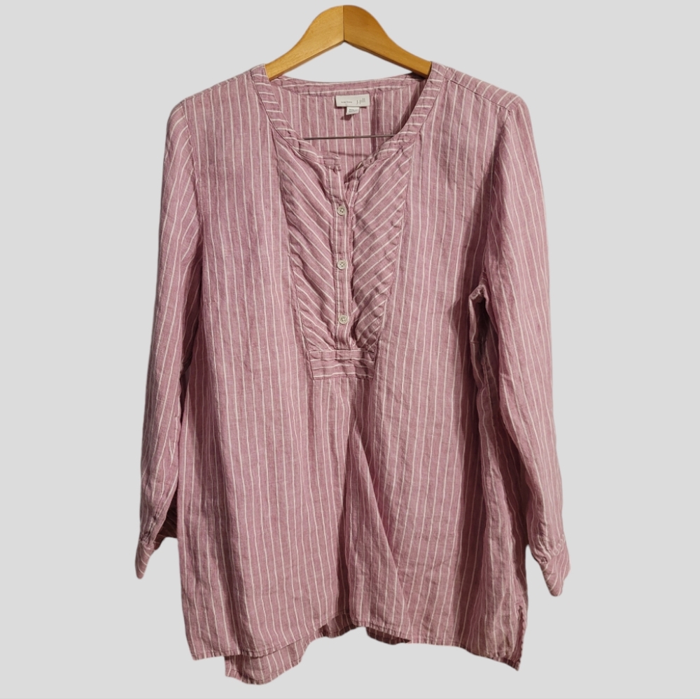 J.Jill Love Linen Tunic Top Women's Large Petite Dusty Pink Popover Boho Beachy